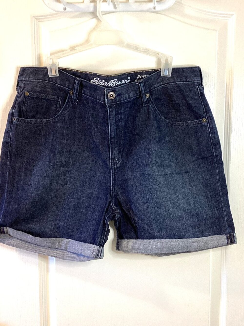 𝅺Eddie Bauer Boyfriend Women's Denim Shorts Midrise Short Size 14